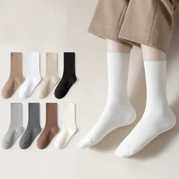Модерен универсален обикновен дамски чорапи, топли, студени, дебели, Меки, удобни, със средна дължина, за момичета, прости, приталенные, за джогинг, фитнес, памук, Унисекс, Sox