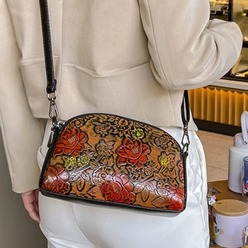Модерна чанта през рамо за жени, преносим чанта с цветя модел в стил ретро, Луксозна чанта-клатч през рамото ми, за мама