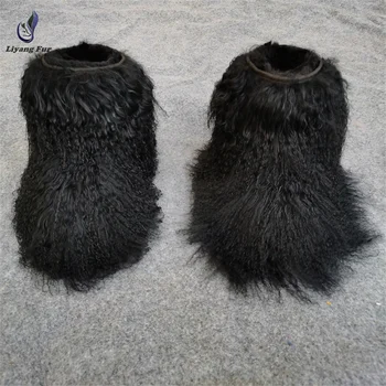 Модерни ботуши от монголски кожи, зимни ботуши от овче кожа, напълно покрити с кожа, за момичета, зимни топли обувки