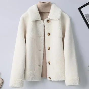Модно палто за жени, есен-зима 2024, Ново палто от вълна от овце с кожа, интегриран в бархатную вълна агнешко месо, къса коса
