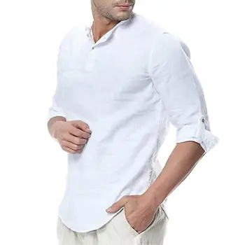 Мъжка риза с дълъг ръкав, Мъжки Однотонная тениска с дълъг ръкав и запонкой, Всекидневни Пуловер със Средна Дължина на Есен-Пролет, Мек