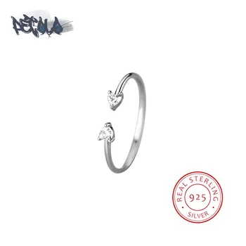 Нов пръстен от сребро 925 проба за жени, просто пръстен във формата на сърце, модни се задействат Регулируеми бижута, чифт сребърни пръстени