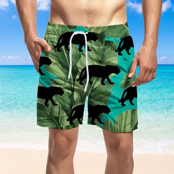 Плажни Шорти За Почивка на Хавай, Мъжки Хавайски Къси Панталони с 3D Принтом Във Формата на Листа Лъв, Еластична Превръзка, Плажни Шорти, Панталони, Бански, Бански