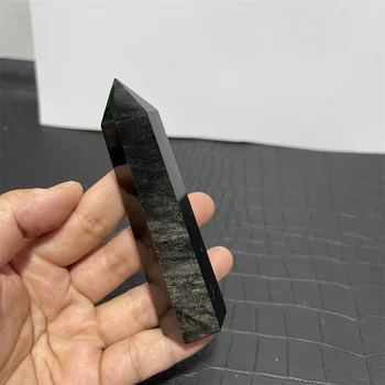 природен парче черен кристал обсидиан точка изцеление на скъпоценен камък