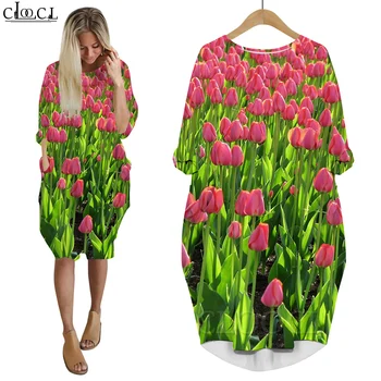 Рокли CLOOCL Noble Tulipses Модно рокля с 3D печат, Женски халат с дълъг ръкав, Пролетно-летни рокли Vestidos, Вечерни рокли за партита