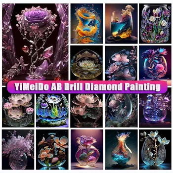Чанта с цип YiMeido AB, Диамантена рисувани, роза, кръст бод, диамантена бродерия, пейзаж, мозайка, художествено изображение от кристали
