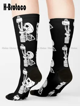 Чорапи Drunk Skeleton, мъжки Смешни чорапи, подарък по поръчка, Harajuku, Ретро, Gd, Хип-хоп, Улични чорапи за скейтборд, Юношески Младежки чорапи, Ежедневното изкуство